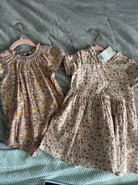 H&M Girls Floral Ruffle Dress and Old Navy Romper - Cream & Pink